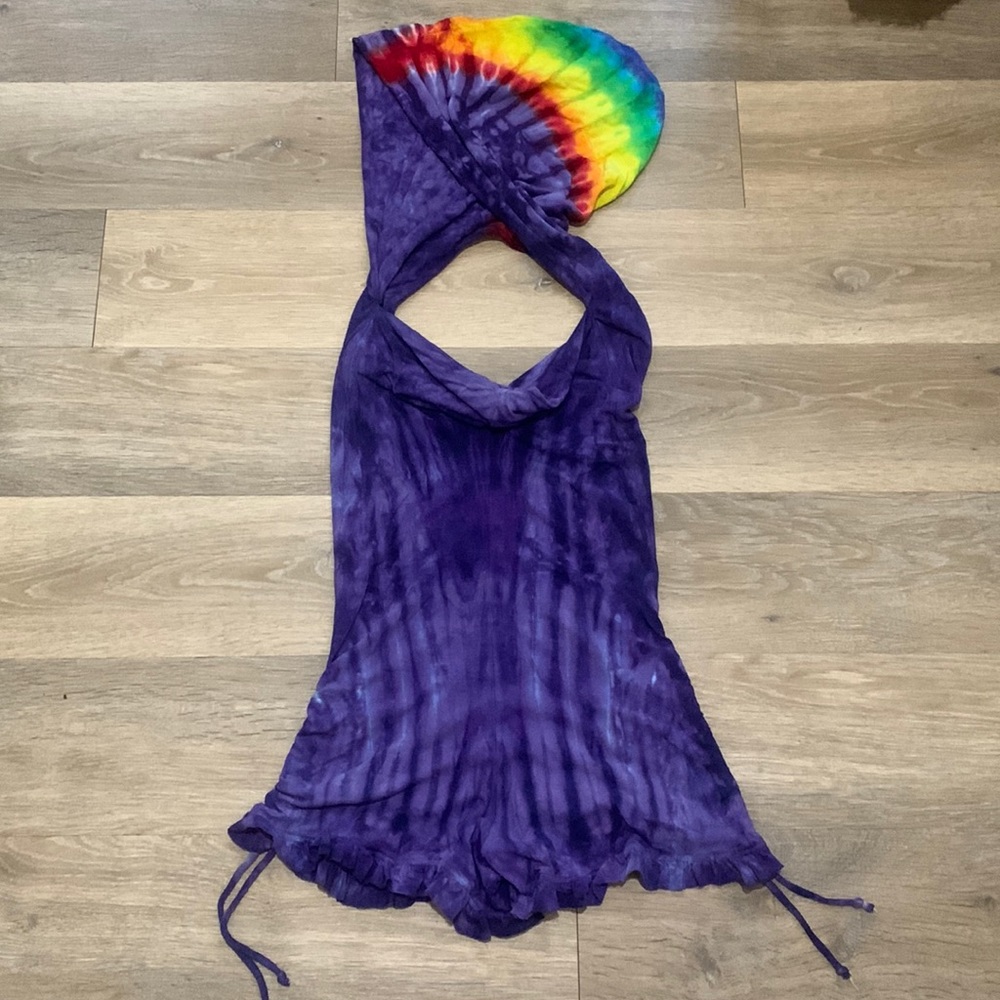 Warrior Within Purple Tie-Dye Romper with Rainbow Accent Hood